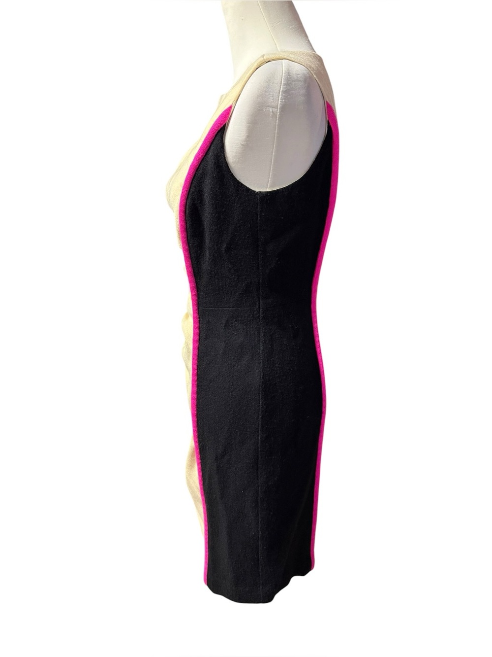 Milly New York Shocking Pink Sheath Dress Lined Wool Cream Black Sz 6 MSRP $425 - Picture 5 of 13